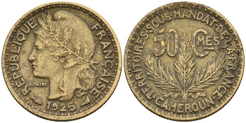Французский Камерун 50 сантимов 1925 (а), монетный двор Париж KM 1 алюминиевая бронза 4164-1214