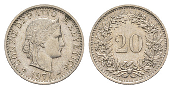 Швейцария 20 раппенов 1971 KM 29a медно-никель 4625-1167
