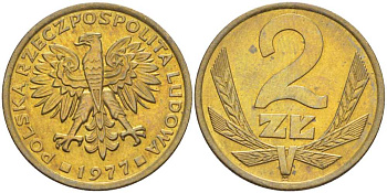 ПОЛЬША 2 ЗЛОТЫХ 1977 ЛЕНИНГРАДСКИЙ МОНДВОР KM 80.1 латунь aUNC 58-243