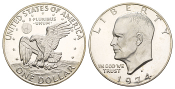 США 1 доллар 1974 S, Президент Эйзенхауэр, лунный орел KM 203a серебро PROOF 413-2115