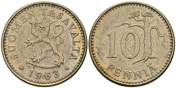 Финляндия 10 пенни 1963 KM 46 алюминиевая бронза 4576-1025