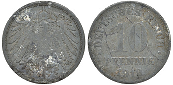 Германия 10 пфеннигов 1919 KM 26, J. 199 цинк 4132-457