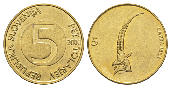 Словения 5 толаров 2000 KM 6 латунь UNC 4571-336