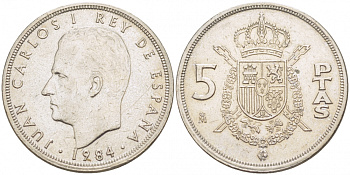 ИСПАНИЯ 5 ПЕСЕТ 1984 ХУАН КАРЛОС I (1975-) KM 823 медно-никель 4402-1236