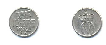 НОРВЕГИЯ 10 ЭРЕ 1961 ПЧЕЛА KM 411 медно-никель 4379-949