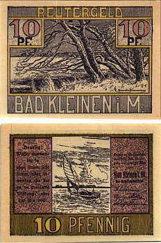 БАД-КЛАЙНЕН 10 ПФЕННИГОВ 1922 НОТГЕЛЬД, 1922 - 31 МАЯ 1922, ЗЕМЛЯ МЕКЛЕНБУРГ-ПЕРЕДНЯЯ ПОМЕРАНИЯ Grabowski 705.1 бумага 6318-44-1-1