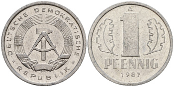 ГДР 1 пфенниг 1987 A KM 8.2 алюминий 192-553