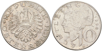 Австрия 10 шиллингов 1993 KM 2918 медно-никель 4142-1231