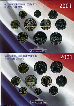 Франция официальный набор из 10 монет 2001 в оригинальном буклете UNC 1181-1-09