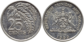 Тринидад и Тобаго 25 центов 1999 цветок дикая пуансеттия KM 32 медно-никель 4396-812