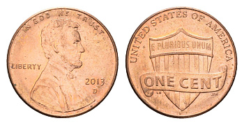 США 1 цент 2013 D, Линкольн KM 468 цинк плакированный медью 4674-718