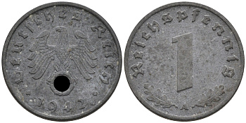 ГЕРМАНИЯ 1 РЕЙХСПФЕННИГ 1942 A J 369, KM 97 цинк 75-153
