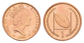 Остров Мэн 1 пенни 1996 PM, Елизавета II (1952-2022) KM 588 сталь плакированная медью UNC 4651-354