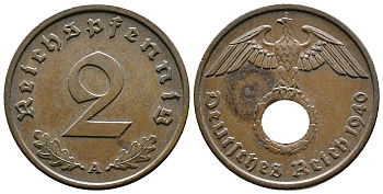 Германия 2 рейхспфеннига 1940 A KM 90, J. 362 бронза 176-945
