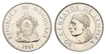Гондурас 50 сентаво 1991 KM 84a.1 сталь плакированная никелем 4666-736