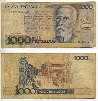 БРАЗИЛИЯ 1000 КРУЗАДО 1988 ПОДПИСЬ 26 Pick 213b бумага 445-21-2