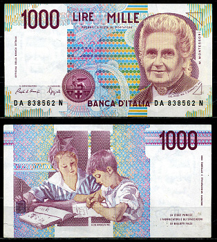 Италия 1000 лир 1990 Pick 114 a бумага 2119-40-3-2