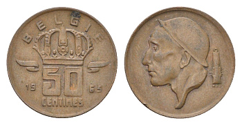 Бельгия 50 сантимов 1965 Belgie, Бодуэн I (1951-1993) KM 149 бронза 4705-258