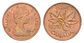 Канада 1 цент 1970 Елизавета II (1952-2022), кленовый лист KM 59 бронза 4639-335