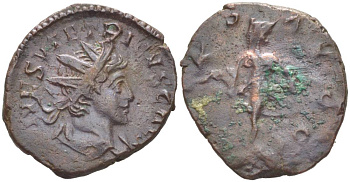 Римская Империя, императоры в Галлии антониниан 273 - 274 Тетрик II, C PIV ESV TETRICVS CAES, бюст цезаря / SPES AVGG, Спея, персонификация Надежды, Августа Треверов RIC 270 биллон 1073-20-86