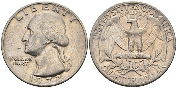 США 25 центов (квотер) 1972 Вашингтон KM 164a медь плакированная медно-никелем 4584-1015