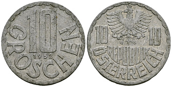 Австрия 10 грошей 1952 KM 2878 алюминий 4167-235