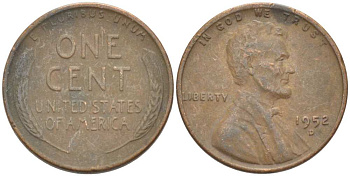 США 1 ЦЕНТ 1952 D, ЛИНКОЛЬН KM А132 медь цинк 218-966