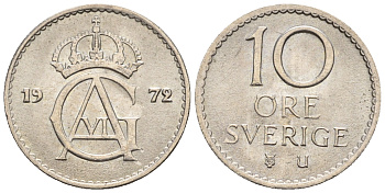 Швеция 10 эре 1972 Густав VI Адольф (1950-1973) KM 835 медно-никель 3309-655