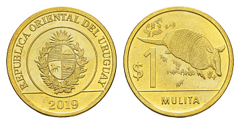 Уругвай 1 песо 2019 KM 135 сталь плакированная латунью UNC 4613-462