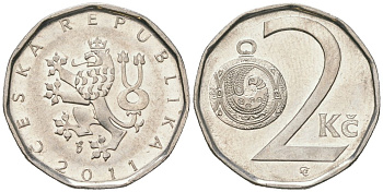 Чехия 2 кроны 2011 b’ KM 9 сталь плакированная никелем aUNC 4516-931
