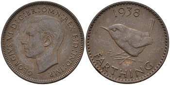 Великобритания 1 фартинг 1938 Георг VI (1936-1952) KM 843, Spink 4116 бронза 4596-961