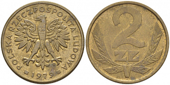 Польша 2 злотых 1979 MW KM 80.1 латунь 4448-547