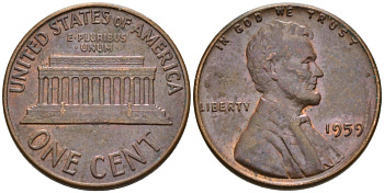 США 1 цент 1959 Авраам Линкольн KM 201 медь цинк 4564-317