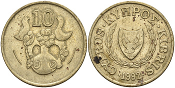Кипр 10 центов 1992 KM 56.3 никель латунь 4141-1212