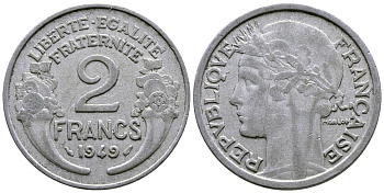 ФРАНЦИЯ 2 ФРАНКА 1949 KM 886а.1 алюминий 4384-1025