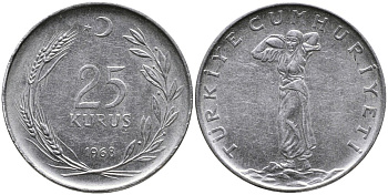ТУРЦИЯ 25 КУРУШЕЙ 1968 KM 892.3 нержавеющая сталь 4541-616