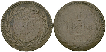 ФРАНКФУРТ НА МАЙНЕ 1 ПФЕННИГ 1819 ЕВРЕЙСКИЕ ПФЕННИНГИ, ТОКЕН JEWISH PFENNIGS (JUDEN PFENNIGE) KM Tn5 медь 99-1019