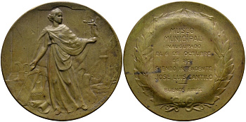 Аргентина медаль 1921 на открытие городского музея 6 октября 1921 года в Буэнос-Айресе, под руководством Хосе Луиса Кастильо, диаметр 51 мм., медальер CONSTANTE ROSSI  бронза    1084-5-12