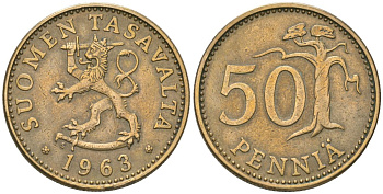 Финляндия 50 пенни 1963 S KM 48 алюминиевая бронза 4586-527