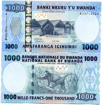 Руанда 1000 франков 2008 Pick 35 национальный музей, обезьяна бумага UNC (пресс) 448-139-2