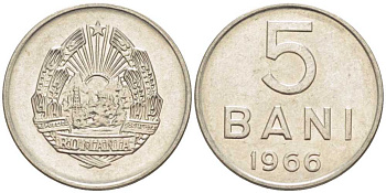 Румыния 5 бани 1966 год тип KM 92 сталь плакированная никелем 66-163