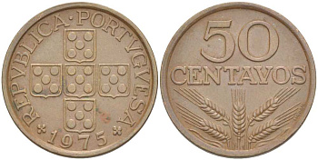 ПОРТУГАЛИЯ 50 СЕНТАВО 1975 KM 596 бронза 4513-1231