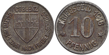 КОБЛЕНЦ 10 ПФЕННИГОВ 1918 КРИКСГЕЛЬД, КОБЛЕНЦ, НОТГЕЛЬД железо 28-437