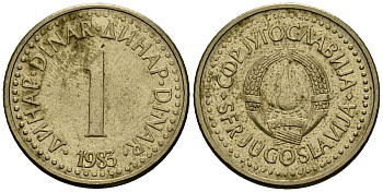 Югославия 1 динар 1983 KM 86 никель латунь 4167-1024