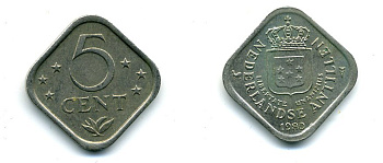 Нидерландские Антилы 5 центов 1980 Юлиана (1948-1980) KM 13 медно-никель 46-2566