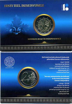 Эстония 2 евро 2017 путь К независимости (1917-2017), запайка, буклет KM 102 биметалл BUNC 3-4-8-29