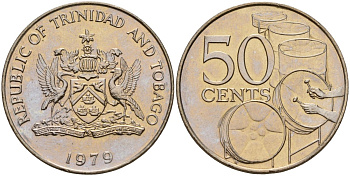 Тринидад и Тобаго 50 центов 1979 игра на барабанах KM 33 медно-никель 4157-746