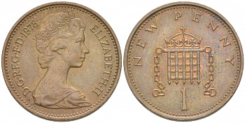 Великобритания 1 пенни 1978 Елизавета II (1952-2022) KM 915, Spink 4237 (B1) бронза 214-1055