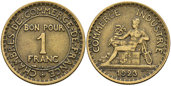 Франция 1 франк 1923 KM 876, Le Franc 218.5 алюминиевая бронза 4142-723