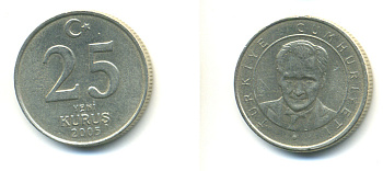ТУРЦИЯ 25 КУРУШЕЙ 2005 KM 1167 медь никель цинк 3999-1237